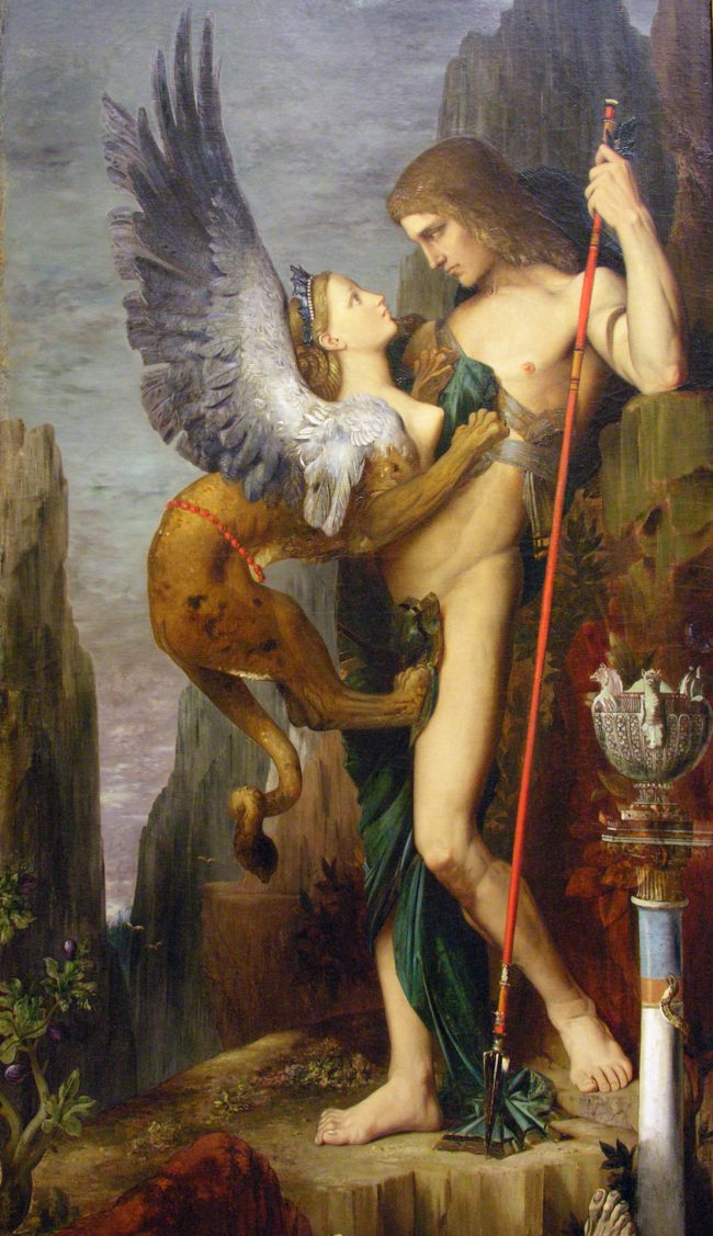 Oedipus-and-the-Sphinx Gustave Moreau: Oedipus and the Sphinx (1864) | Photo by Ed Uthman