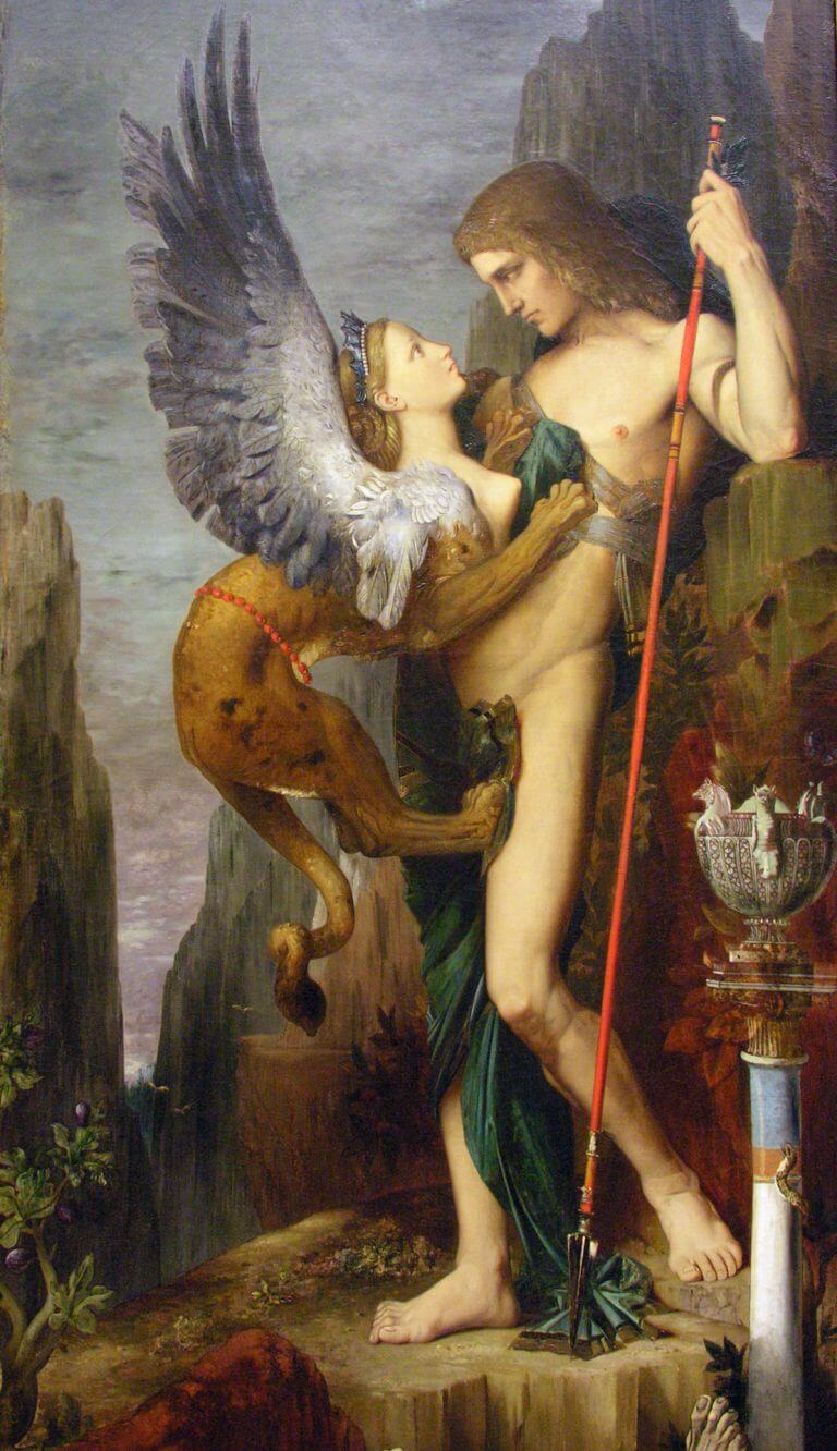 Oedipus-and-the-Sphinx Gustave Moreau: Oedipus and the Sphinx (1864) | Photo by Ed Uthman