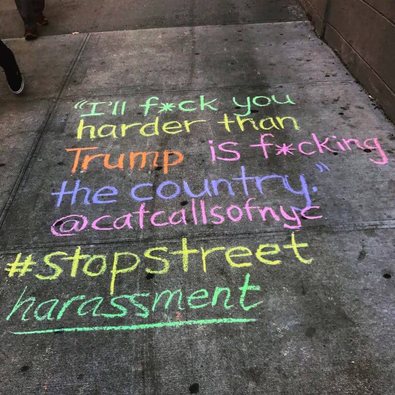 © Sophie Sandberg. Temporary graffiti made with chalk by Sophie Sandberg in New York City for the art street action @Catcallofnyc to stop harassment