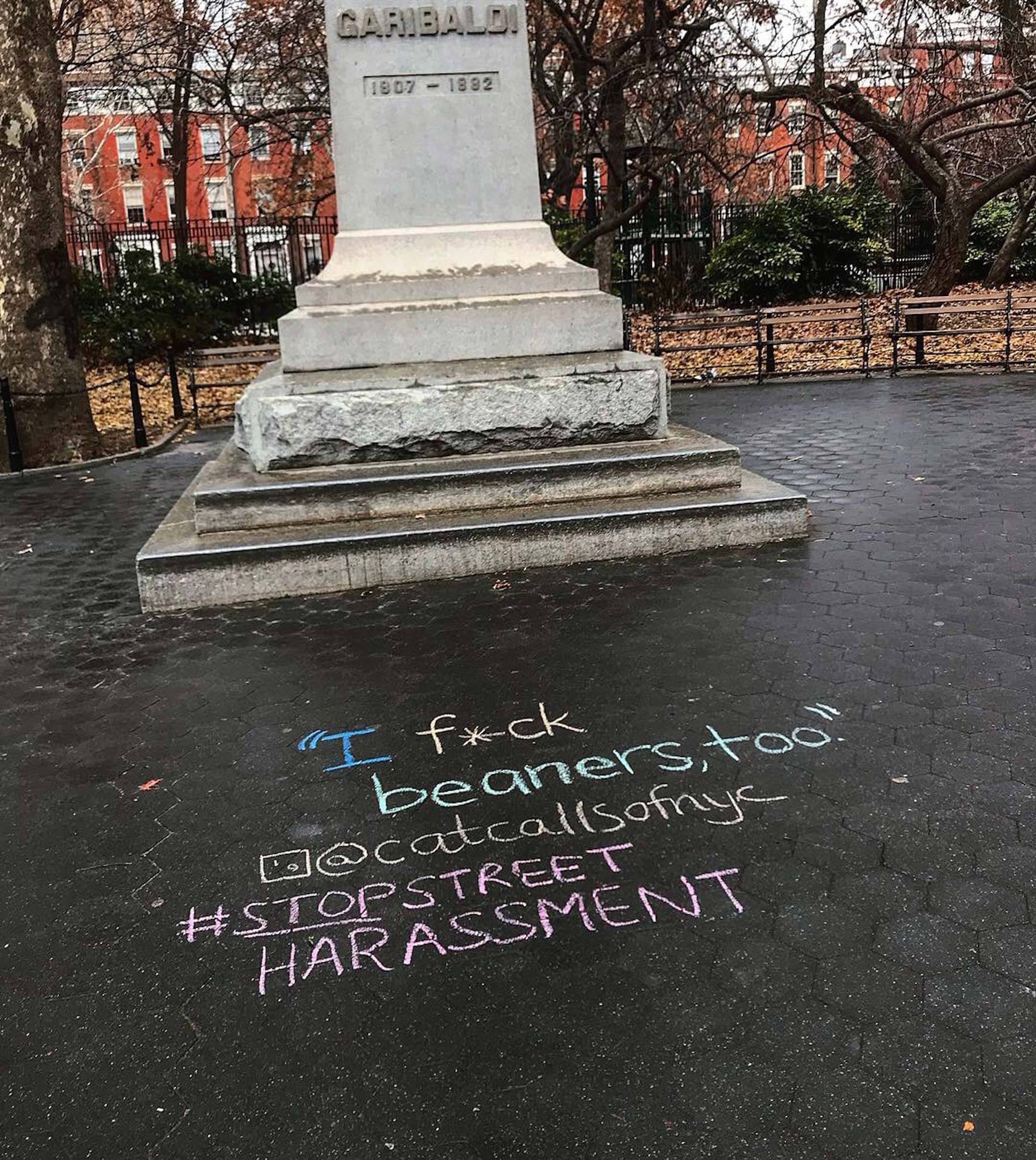© Sophie Sandberg. Temporary graffiti made with chalk by Sophie Sandberg in New York City for the art street action @Catcallofnyc to stop harassment